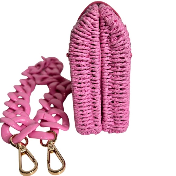 A New Day pink straw woven handbag, 2 strap styles, clutch, Like NEW Summer - Picture 9 of 13